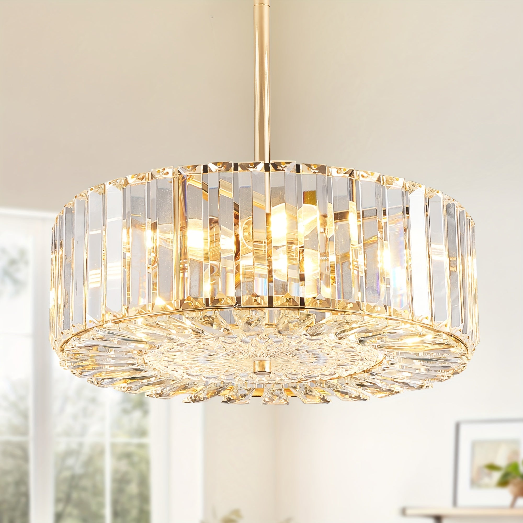 Modern four-light drum pendant light, suitable for dining room, living room or kitchen island