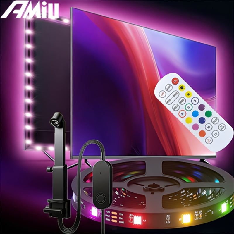 【升级版】Rgbic LED灯带，灯绳，电视LED背光灯，带AR传感器，同步35-80英寸电视，16.4英尺电视背光灯带，24键遥控器+按钮控制，实时同步，99+家居装饰场景模式