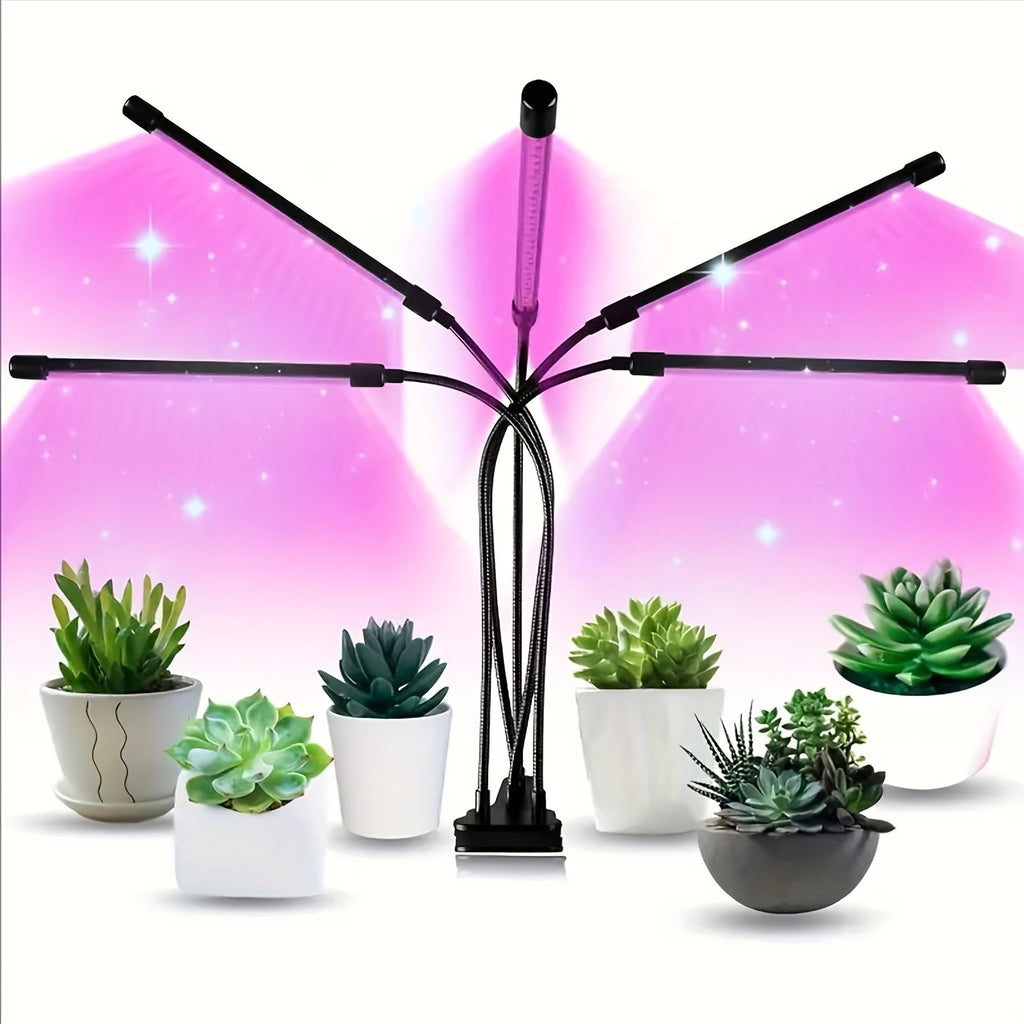 LED Plant Grow Light with 2/4/5/6 Lamp Heads, Full Spectrum Clip-On Grow Light for Indoor Plants, 5 Brightness Levels, 3/9/12H Timing Function