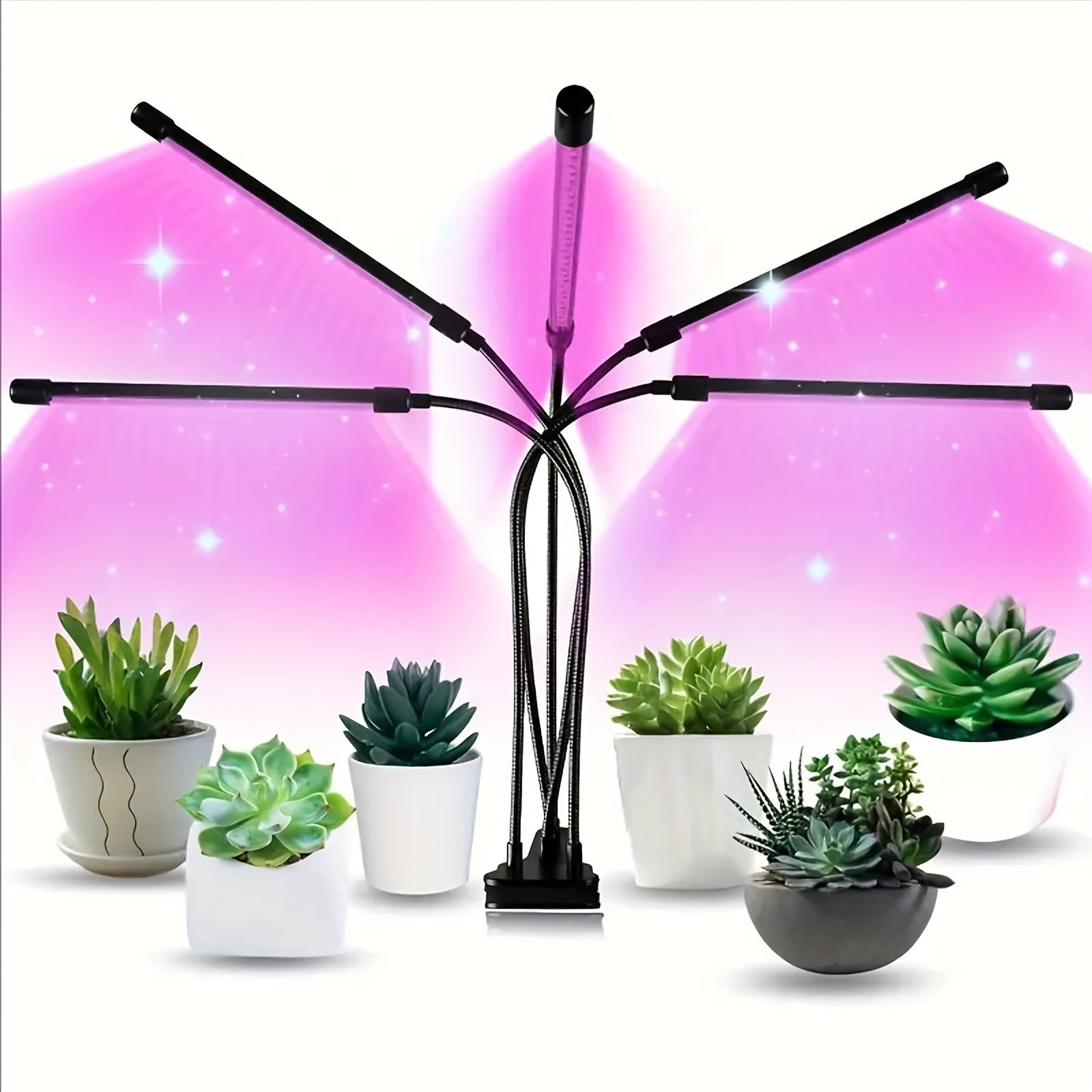 LED Plant Grow Light with 2/4/5/6 Lamp Heads, Full Spectrum Clip-On Grow Light for Indoor Plants, 5 Brightness Levels, 3/9/12H Timing Function