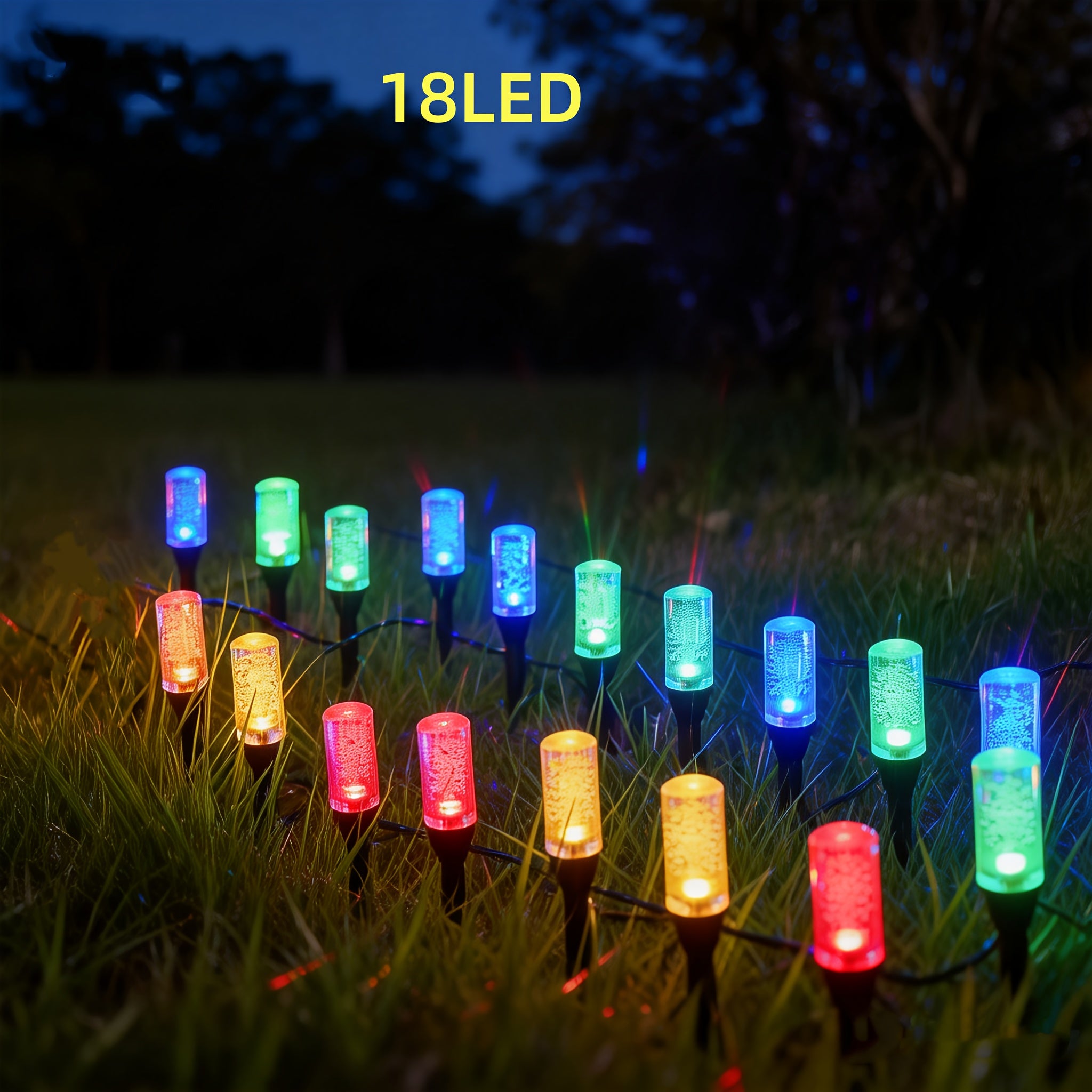 18-Piece Outdoor Solar Light, Colorful LED Ice Silk Garden Ground Insert Light, IP54 Waterproof Rating, Warm Light Landscape Lighting, Suitable for Courtyard, Lawn, Patio, Walkway, Fence and Party Decoration (Warm Light / White Light / RGB)