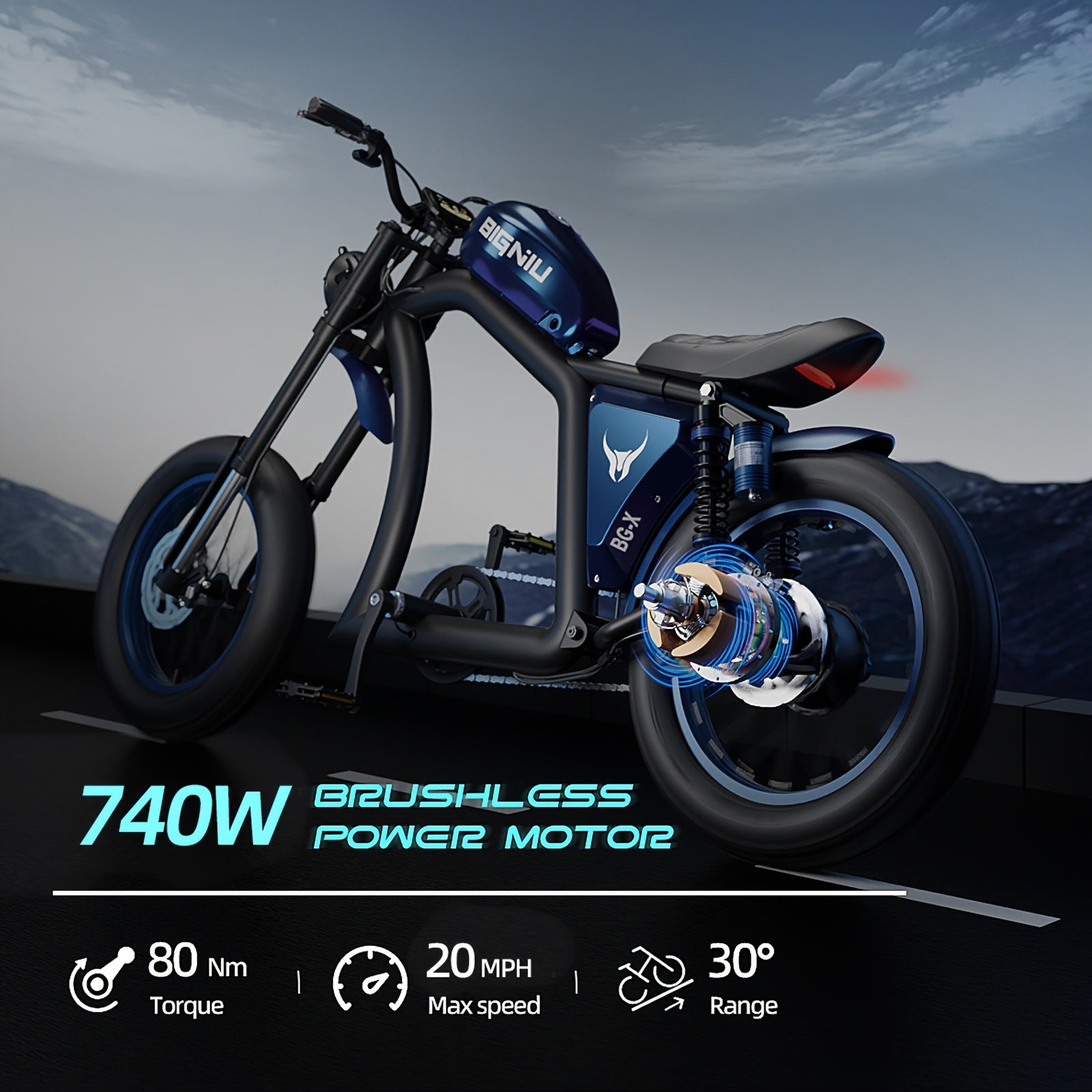 BIGNIU BG-X 740W 电机 48V 31.5AH 20*5.0 英寸越野轮胎电动摩托车自行车