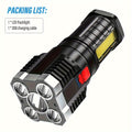 Ultra-Bright Flashlight, USB Rechargeable Flashlight with 5 LEDs & COB Side Light - 4-Mode Flashlight