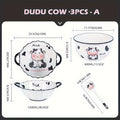 DUDU Cow Ceramic Dinnerware – 3/4pcs, Cute Cartoon Style, Rice Bowl / Salad Bowl / Soup Bowl / Handle Bowl, Small Spoon – Perfect for Dormitory or College Students