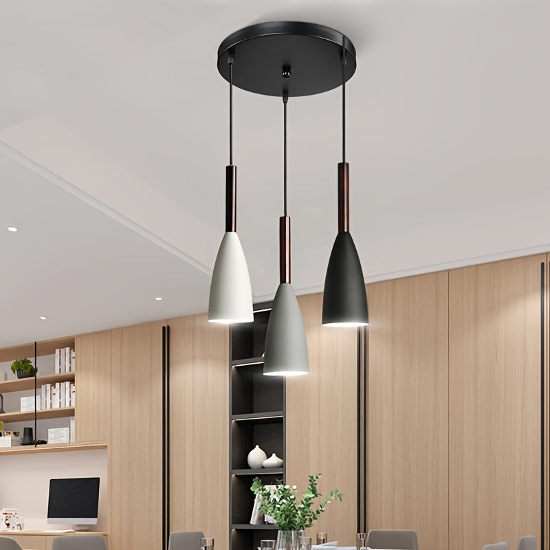 1-Piece Nordic Modern 3-Head Pendant Light, E27 Socket, White/Gray/Black Iron Art Pendant Lamp, Bulb Not Included, Decorative Light for Office, Kitchen and Dining Room
