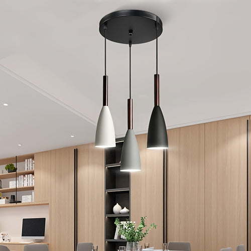 1-Piece Nordic Modern 3-Head Pendant Light, E27 Socket, White/Gray/Black Iron Art Pendant Lamp, Bulb Not Included, Decorative Light for Office, Kitchen and Dining Room