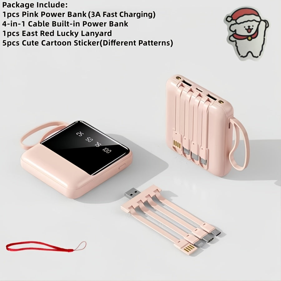 This Stylish And Compact 10, 000Mah Portable Power Bank Features Fast Charging at 5W, 15W, And 22.5W, with a Real-Time Battery Display And a Convenient Lanyard Design. It Includes a Bright LED Light And Comes with a Detachable 4-In-1 Cable