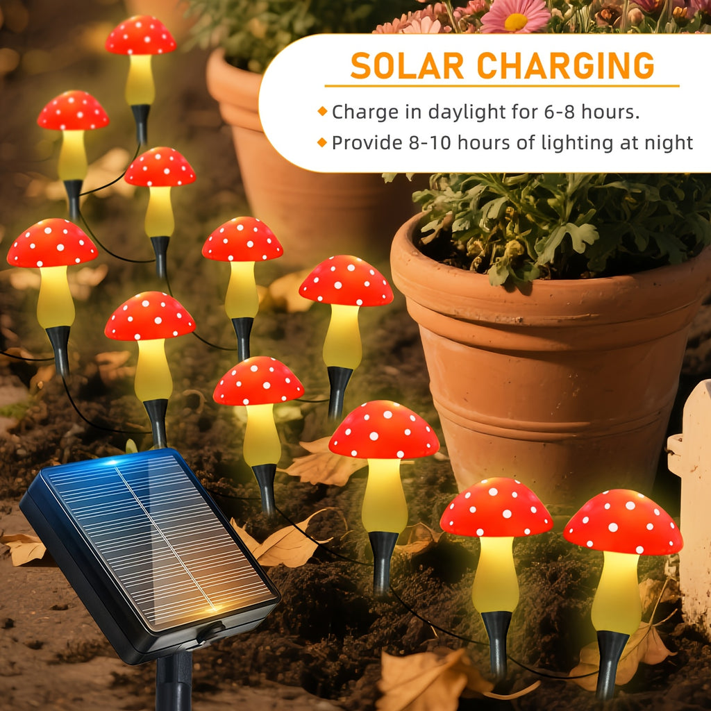 20/10 Pcs Outdoor Solar String Lights, LED Twinkling Fairy Mushroom Light, 12 Lighting Modes, Ground Insert Type, Red Mushroom Garden Decorative Light, Suitable for Party, Wedding, Camping, Lawn, Flower Bed, Valentine's Day