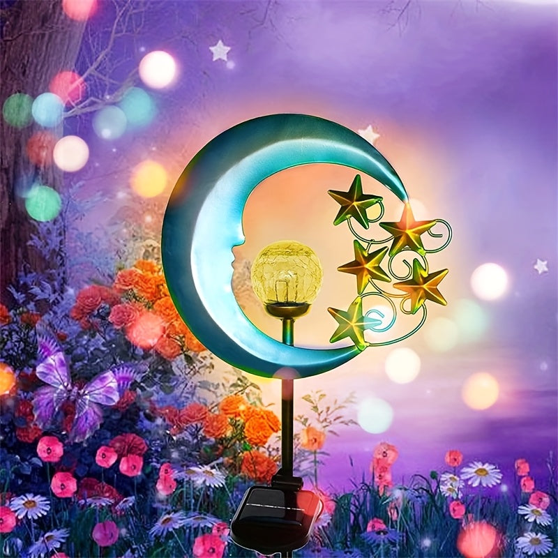Solar Garden Decorative Light, Moon and Star Lawn Light, Metal Outdoor Decoration, Solar Powered, Perfect for Parties, Weddings, Sidewalks, Gardens and Patio Decorative Lighting