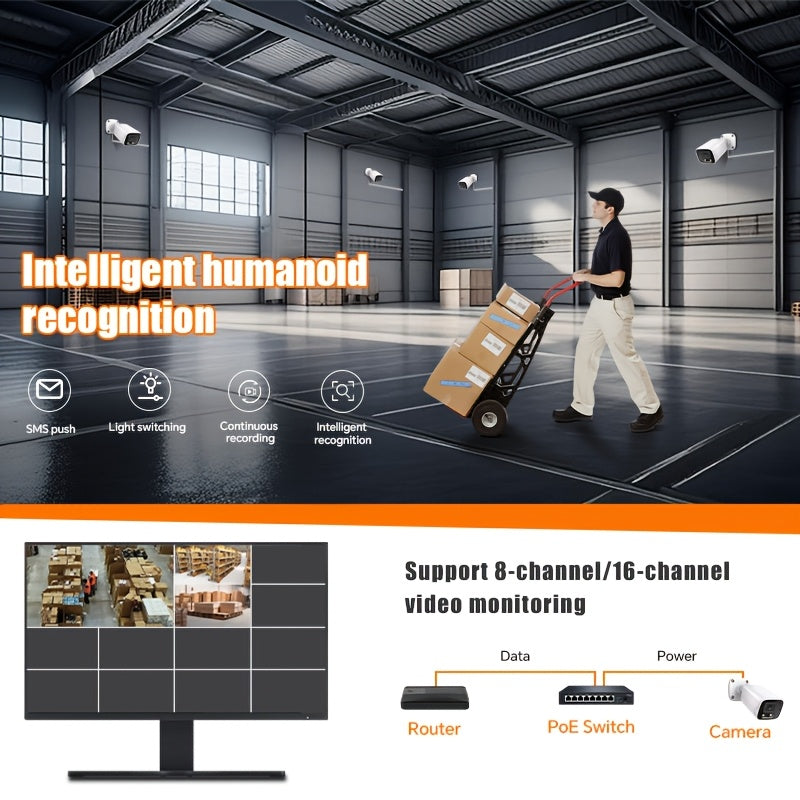 4K PoE IP安全摄像头，户外子弹头摄像头，2.8mm彩色夜视AI智能检测，内置麦克风监控摄像头，圣诞家庭安全系统监控摄像头，IP67金属外壳防损万圣节安全监控。首页和商店室内外安全摄像头