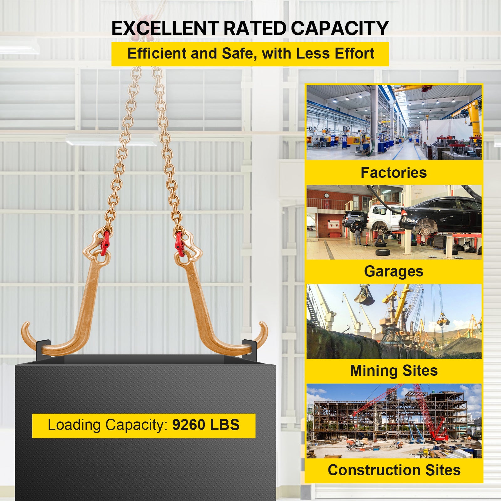 VEVOR V Harness Chain, 8 mm x 60 cm Harness Tie Down Chain, Grade 80 V-Harness Transport Chain, 4898 kg Breaking Strength, with TJ Hooks and Crab Hooks, Heavy Duty Pear Link Connector and Chain Shortener