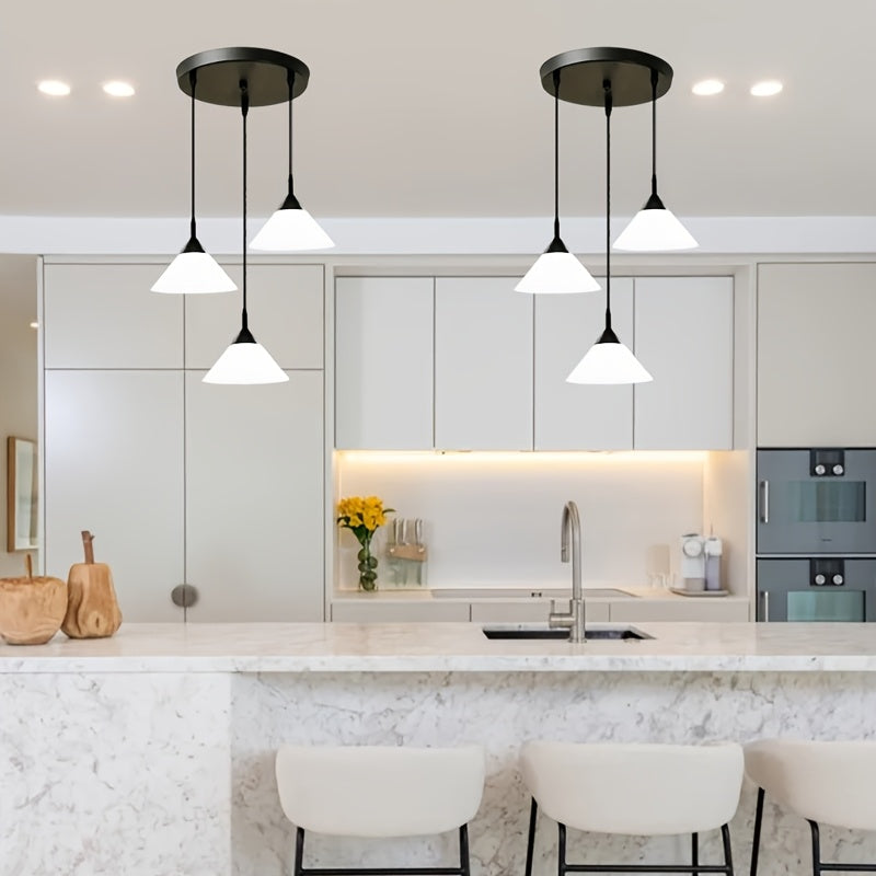 Iron and Plastic Lampshade Dining Room Pendant Light, Nordic Table Bar Light, 3-Head Kitchen Island Pendant Light, E27 Socket, Bulb Not Included