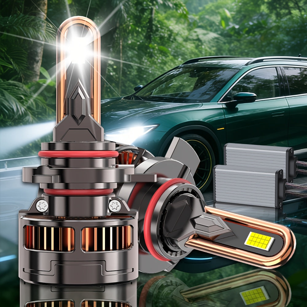 2-Pack LED Car Lights, Compatible with H11/H7/H4/H1, 9005/9006/9012 - 50000LM, 300W High/Low Beam, 7500K Cool White Light, Equipped with 12000 RPM Turbo Cooling Fan, Fits Various Vehicle Models, No Battery Needed