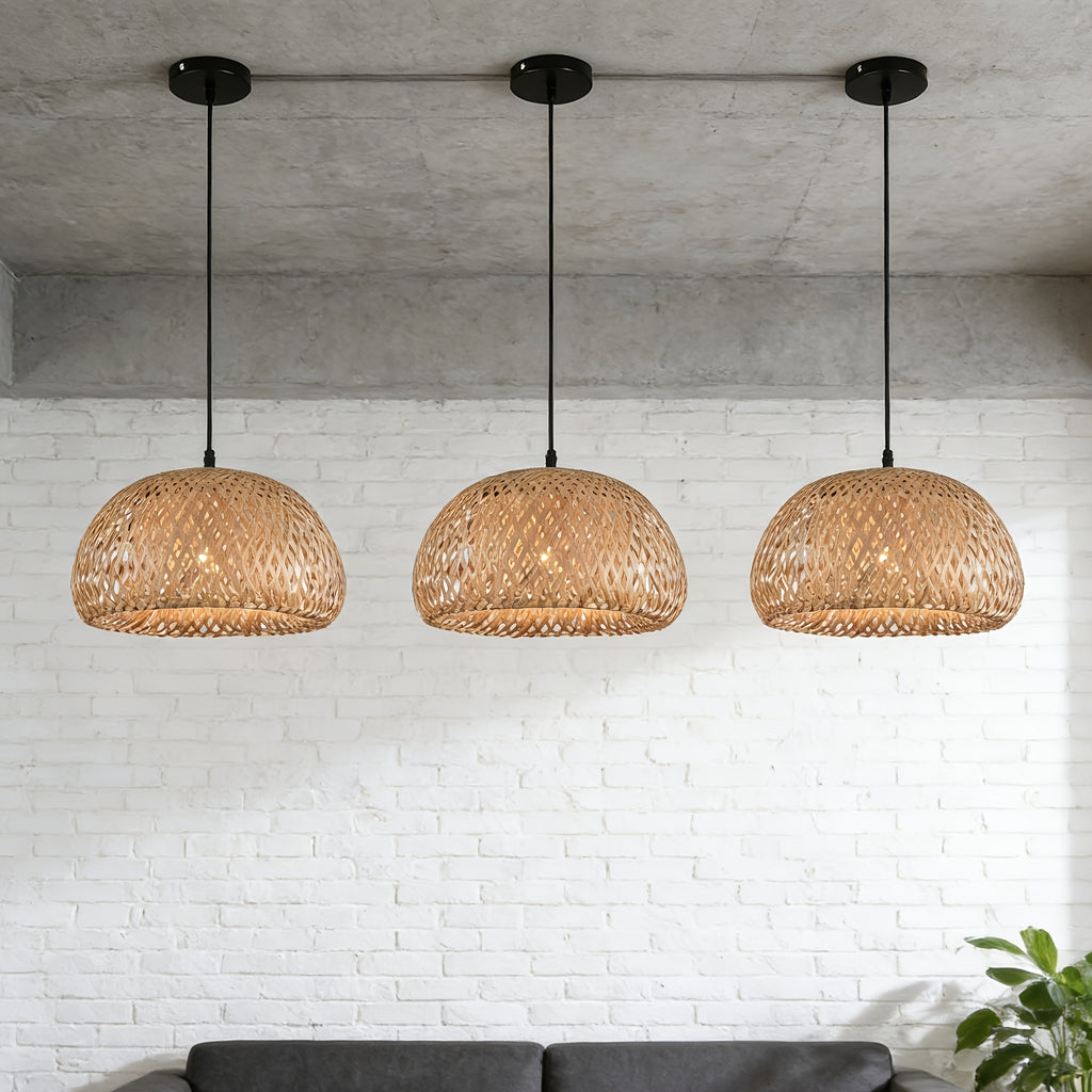 Bamboo pendant light, 3-pack bohemian hand-woven basket pendant light, bohemian bamboo chandelier, hardwired ceiling pendant light, bamboo woven wicker chandelier, suitable for bedroom, kitchen, living room.