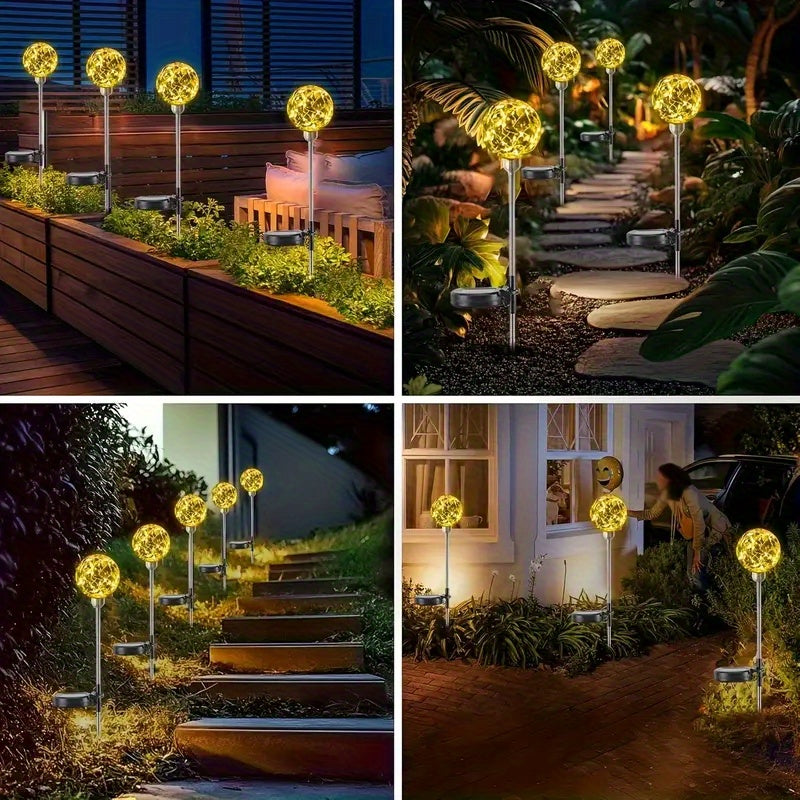 2-Piece Warm White LED Crystal Ball Light Base, Semi-Flush Mount LED with Automatic Light Sensor, Portable Solar Rechargeable Light Fixture, Suitable for Garden, Patio and Holiday Occasions - 600mAh Nickel Battery