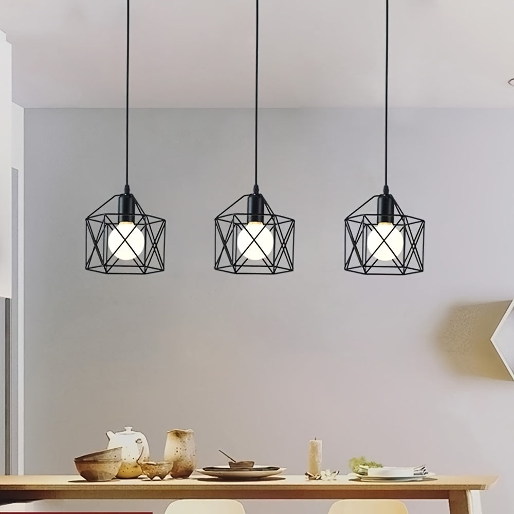 3 pendant lights, dining room farmhouse kitchen island high adjustable lighting fixture pendant light, dining room bedroom hallway industrial pendant light, black metal cage pendant light