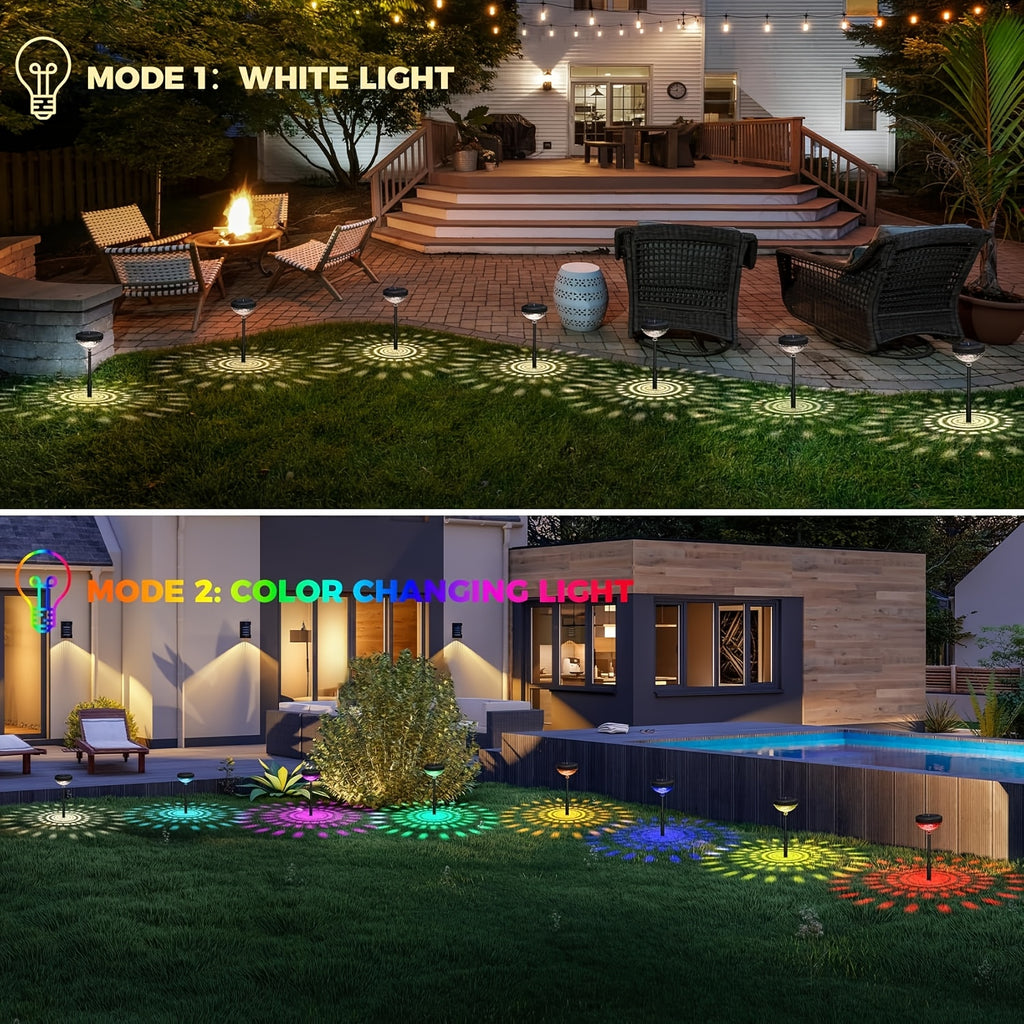 6-Piece Outdoor Solar Light, Bright LED Lighting, IP44 Waterproof, Smart Light Sensor (Color Light / Warm Light 2-in-1), Suitable for Courtyard, Garden, Lawn, Path, Walkway, Christmas Landscape Lighting and Outdoor Lighting, Christmas Gift