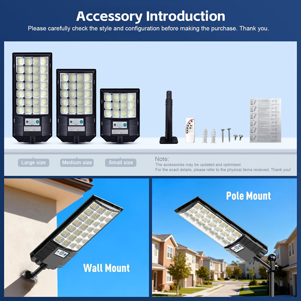 Powerful LED Solar Street Light, Auto Sensor Switch Solar Wall Light, Dusk-to-Dawn Solar Floodlight, 144LED/240LED/336LED Beads, Perfect for Area Lighting, Courtyard, Garage Entrance - Wide Angle Illumination Light