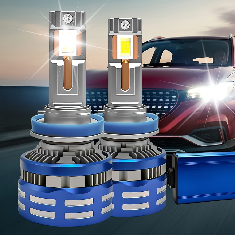 2Pcs 59500 Lumens High Brightness H7/H18-QP006 9005/HB3 9006/HB4 H1 H4 LED Bulbs, 300W Power, Super Bright 6500K White Light, High/Low Beam CSP LED Headlights, Long-Lasting Durability, Aluminum Construction