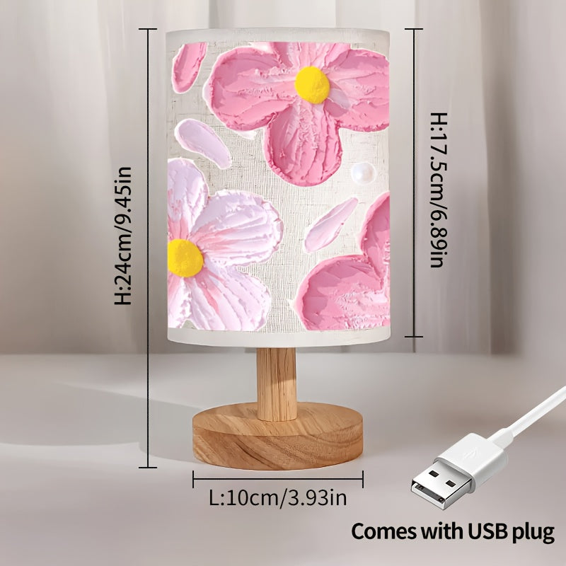 Dreamy floral background print ambiance bedroom table lamp with pink falling petals, suitable for living room and dining table lighting, indoor table lamp with lampshade, decorative lighting piece, perfect as a gift for Thanksgiving