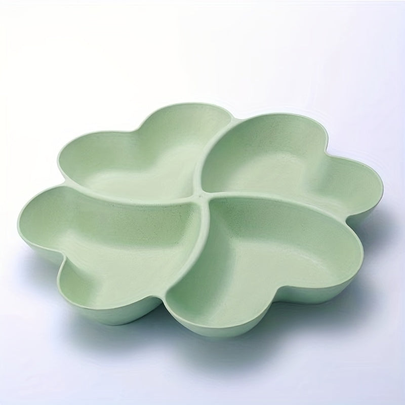 Heart-Shaped Divided Fruit Bowl, Reusable Tray for Nuts, Candy, Snacks & Desserts, 4 Compartments, Made of Durable Food-Safe Plastic, Elegant Serving Plate for Home, Parties, Weddings & Cafés
