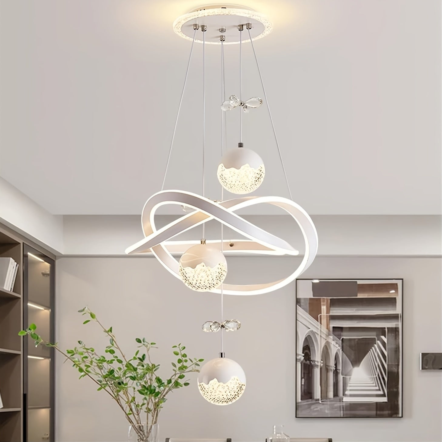 Modern LED pendant light three-color dimmable pendant light, suitable for kitchen island, dining room, living room, modern pendant light, height adjustable, perfect for modern home decoration