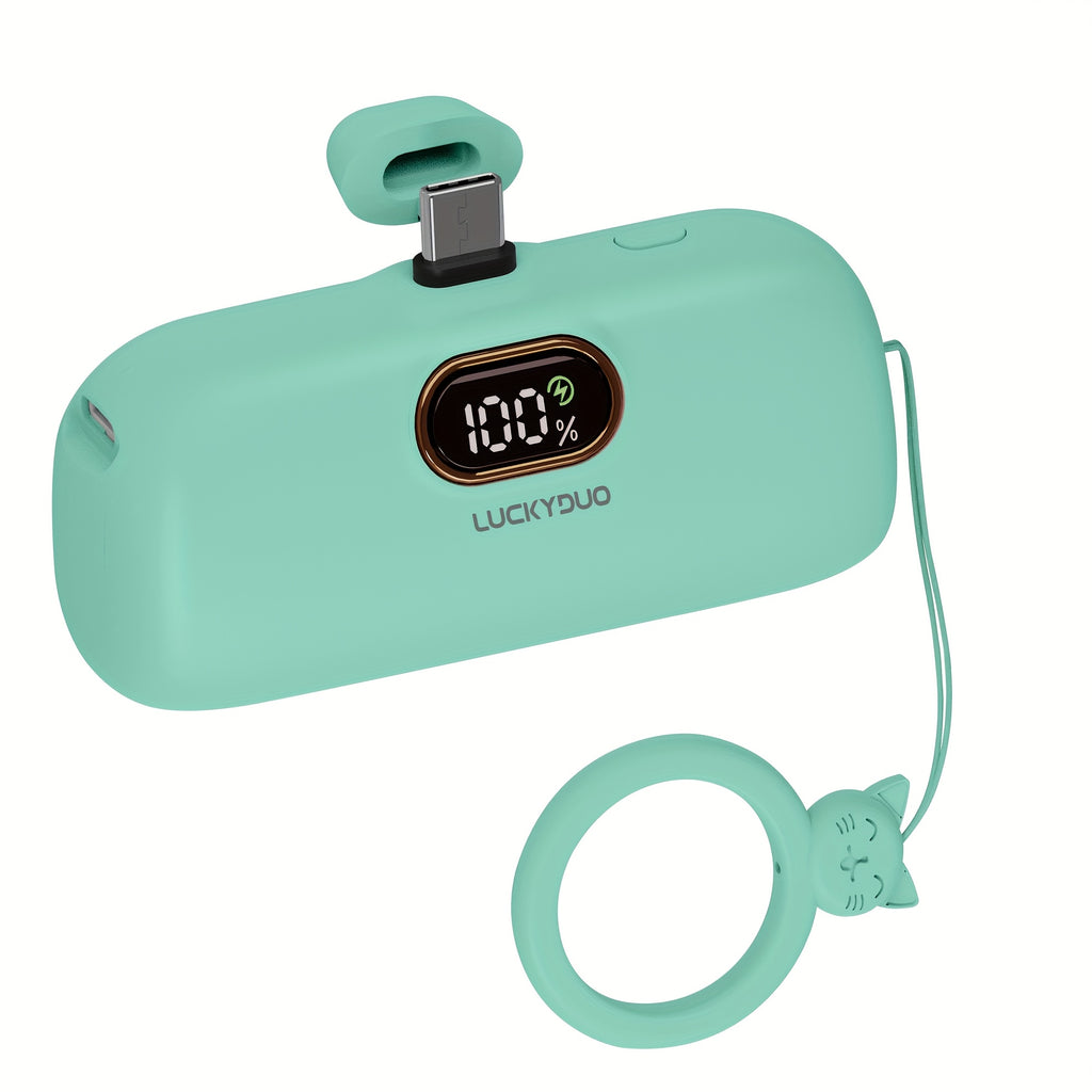 旅行用USB-C便攜充電寶，5000mAh Type-C口手機快充移動電源（15W），帶支架和LED燈的迷你電池組，適用於iPhone 15/16及三星手機