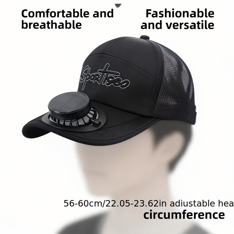 Solar Fan Baseball Cap, Hiking & Camping Hat, Adjustable Head Circumference for All Sizes, Solar + USB Multi-Charging Fan, New Design with Light Sensor Start, No Noise for More Comfort, 650mAh Large Capacity Lithium Battery for Longer Use