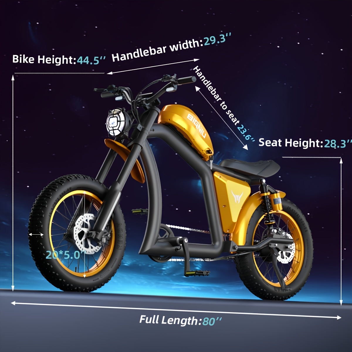 BIGNIU BG-X电动公路自行车，时速最高20英里，740W电机，48V电池，31.5Ah容量，配备20英寸越野轮胎，续航里程可达40英里
