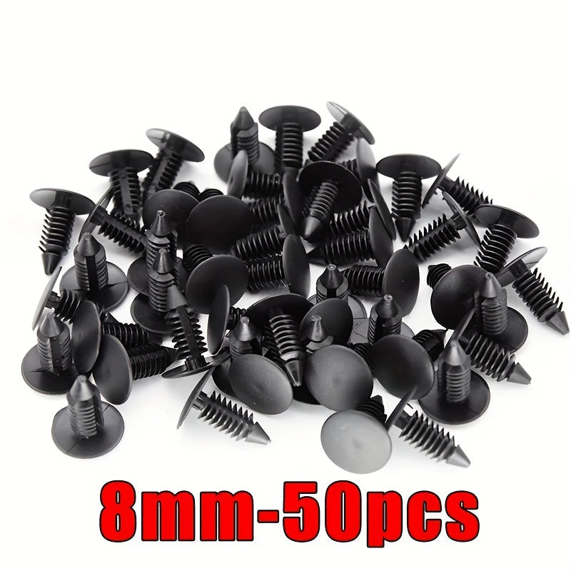 50/100-Pack 8mm Auto Plastic Barbed Christmas Tree Rivet Clips – Plastic Push Retainer Rivets, Bumper Rivets, Fender Clips for GM & Ford