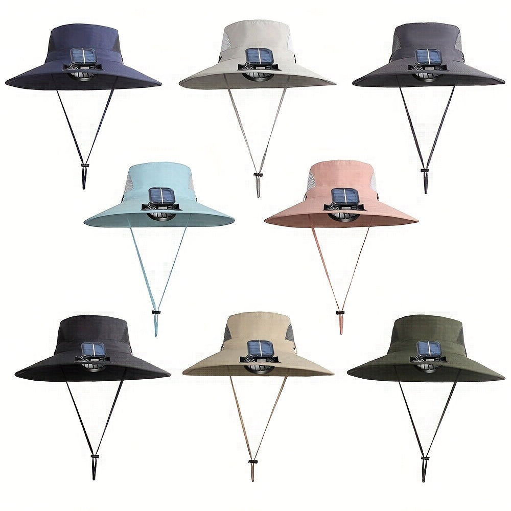 Outdoor Solar Fan Hat, 3-Speed Adjustable High Wind Breathable Design, Unisex Travel Mountaineering Bucket Hat, Essential Summer Outdoor Cooling Hat