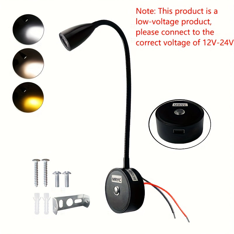 RV reading light 12V, camper van LED spotlight interior lamp bedside light, dimmable and color-adjustable, suitable for boats, trailers, vans and RVs