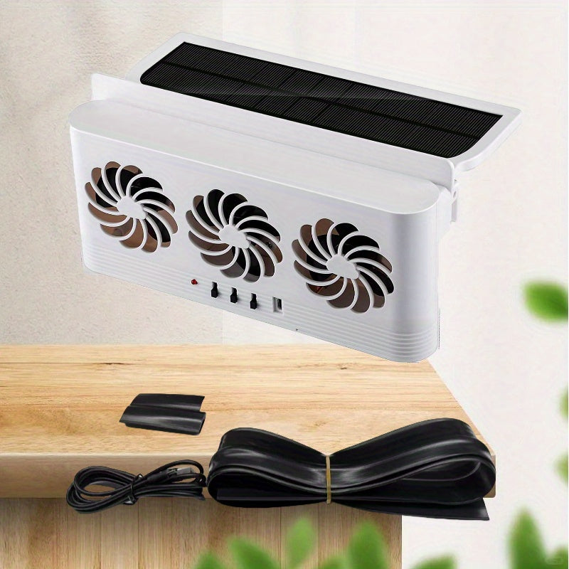 Solar/USB Dual Power Car Exhaust Fan with Rechargeable Battery - Portable Fast Cooling and Deodorizing Ventilation System, Modern Geometric Design, Auto On/Off for Smoking, Suitable for Cars, Trucks, RVs and Boats (Black/White)