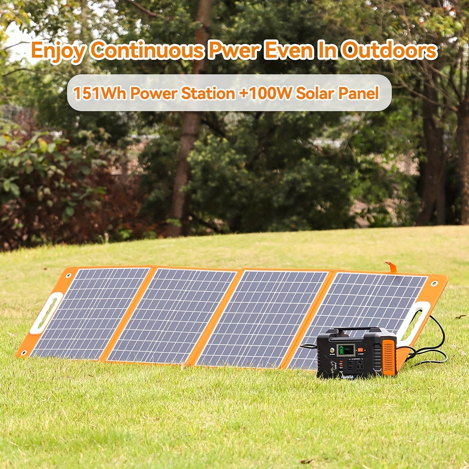 Flashfish 便攜式電源站鋰電池組，120W/150W/200W 便攜式太陽能發電機站，60W/100W 太陽能板可選，151Wh 鋰電池備用電源，具備 110V AC USB DC 輸出，適用於家庭緊急情況、戶外露營、露營車、釣魚
