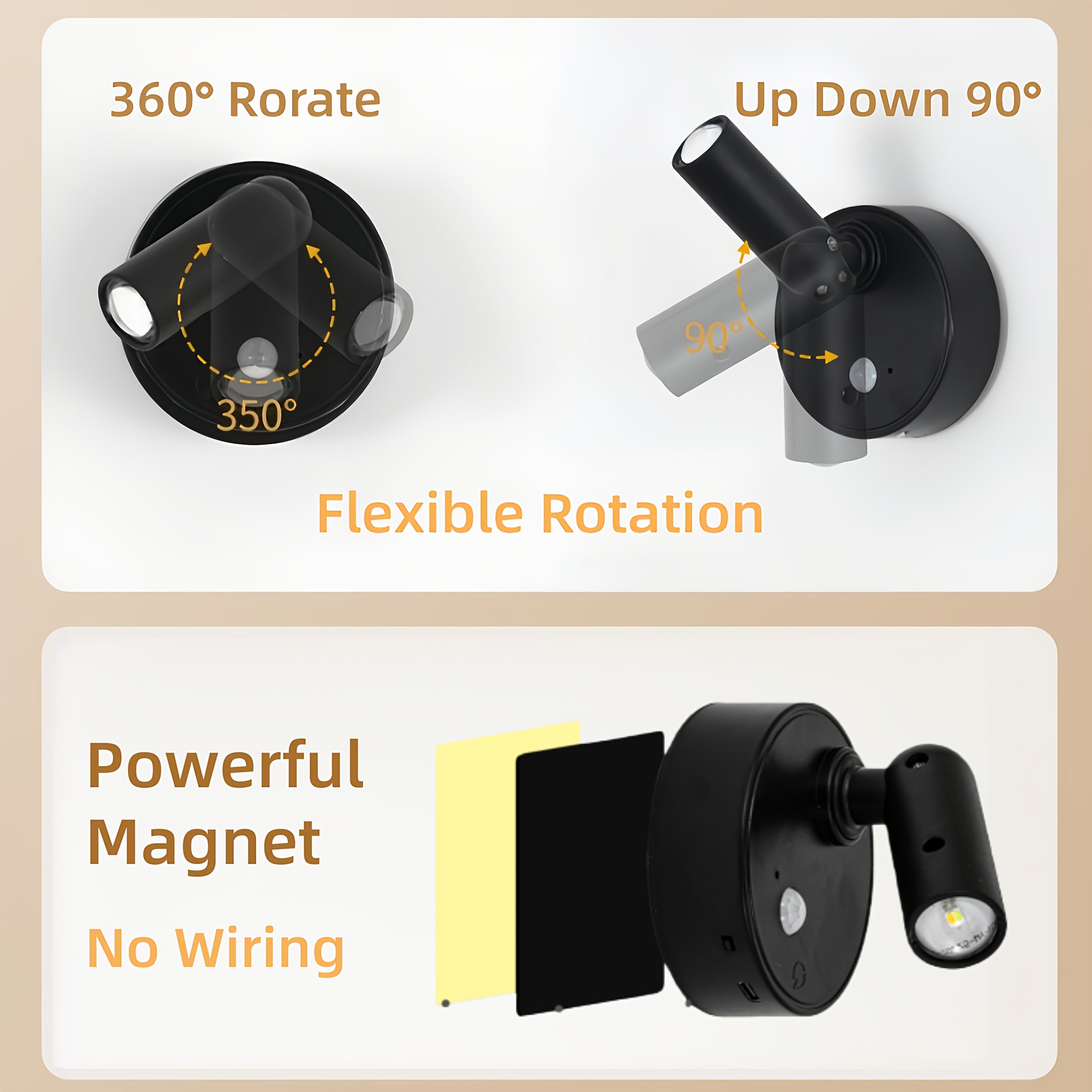Tri-color temperature wireless motion sensor spotlight, magnetic wall light, high-efficiency sensor light, battery-powered rechargeable wall light, adjustable warm/cool/neutral light, indoor spotlight, suitable for hallways, photos, artwork display