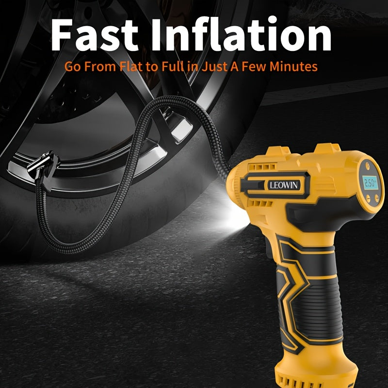 Portable Tire Inflator with Auto Shut-Off, Handheld Air Pump, 150 PSI Cordless Car Tire Pump, Digital Pressure Gauge / LED Light, for Car, Motorcycle, Bicycle, Balls – Compact, Rechargeable, Easy-to-Use Design, Auto Accessory