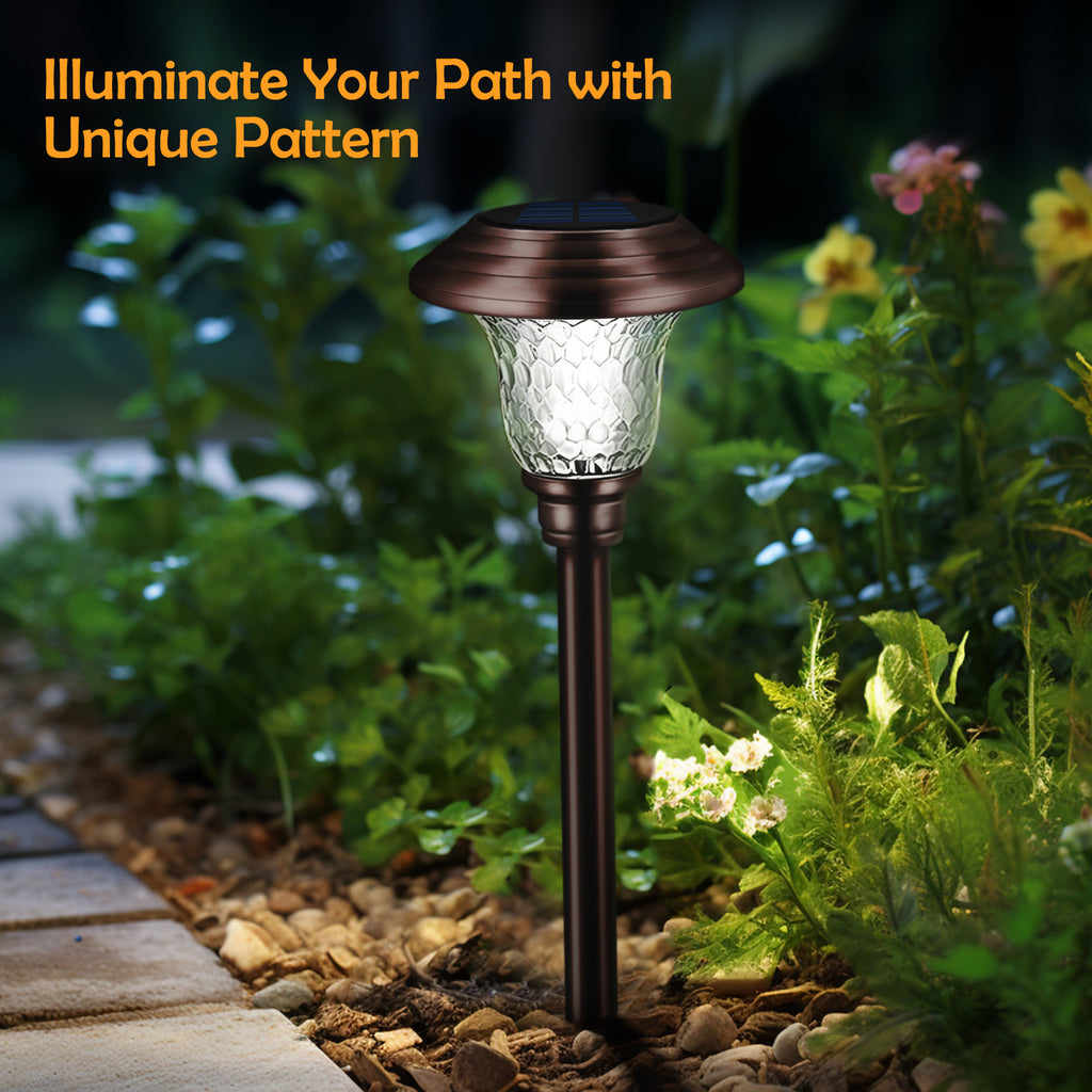 [Super Bright Solar Light] Glass & Metal 8 Pack Solar Path Lights Outdoor 20 Lumens Solar Courtyard Light Glass Stainless Steel Auto On/Off Solar Landscape Light for Lawn, Patio, Yard, Garden, Walkway, Driveway