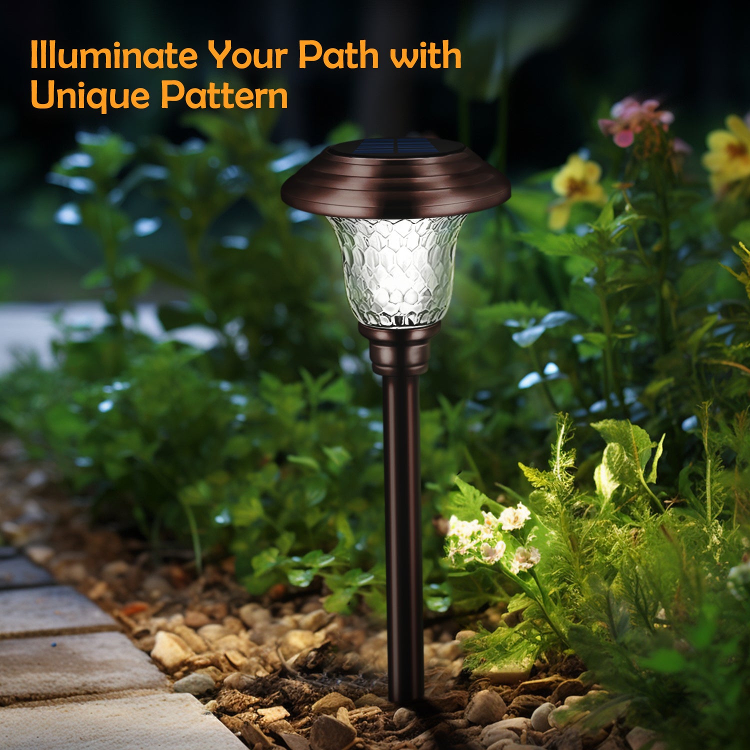 [Super Bright Solar Light] Glass & Metal 8 Pack Solar Path Lights Outdoor 20 Lumens Solar Courtyard Light Glass Stainless Steel Auto On/Off Solar Landscape Light for Lawn, Patio, Yard, Garden, Walkway, Driveway