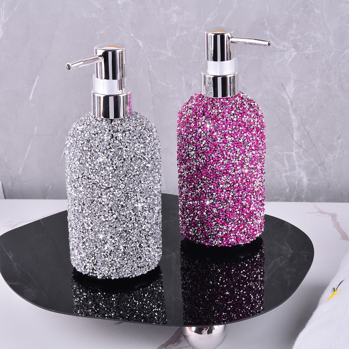 500ml Diamond-Inlaid Bubble Press Soap Dispenser - Refillable Shampoo, Body Wash & Lotion Bottle - Elegant Bathroom Accessory