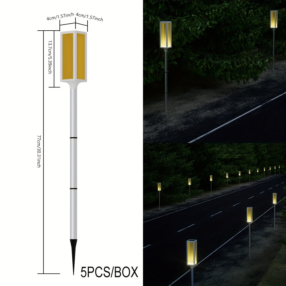 5pcs/Box IP44 Outdoor Solar Lawn Light, Roadblock LED Strobe Signal Ground Plug Lamp