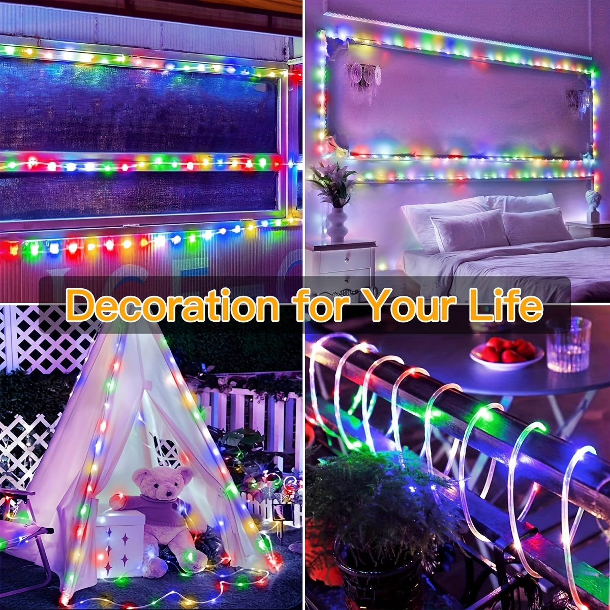 LED tube light, tubular light string, fairy light tube, DIY decorative light, USB powered, remote control, 8 lighting modes, adds ambiance to Christmas trees, parties, Christmas, carnivals, weddings, anniversaries, birthdays and other scenes