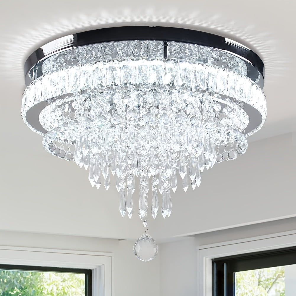 19.7-Inch Crystal Chandelier Crystal Ceiling Light LED Recessed Light Modern Pendant Light Suitable for Living Room Bedroom Dining Room (Cool White), Bedroom Chandelier, Fashion Chandelier, Elegant Chandelier