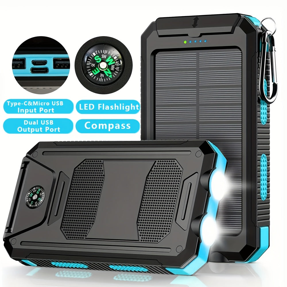 Portable Solar Mobile Phone Charger, Camping External Battery Charger for Mobile Phones, 2 USB/ LED Flashlights with Compass for Outdoor Activities, 19800/ 29800mAh Portable Solar Power Bank, the Best Gift for Festival