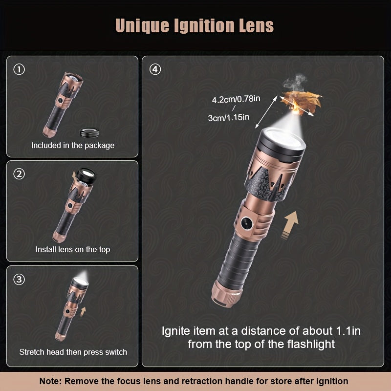SKYFIRE Mini Flashlight Powerful LED Light Unique Pattern Effect Retractable & Zoom Function 6 Levels Brightness Adjustment Ideal for Outdoor Camping Farm Patrol