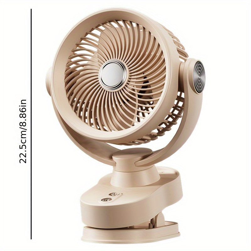 Brushless Motor Clip Fan, Rechargeable 2-in-1 Fan with Lighting & Oscillating Function, Quiet Circulating Desktop Fan with Night Light for Office Dorm Bedroom