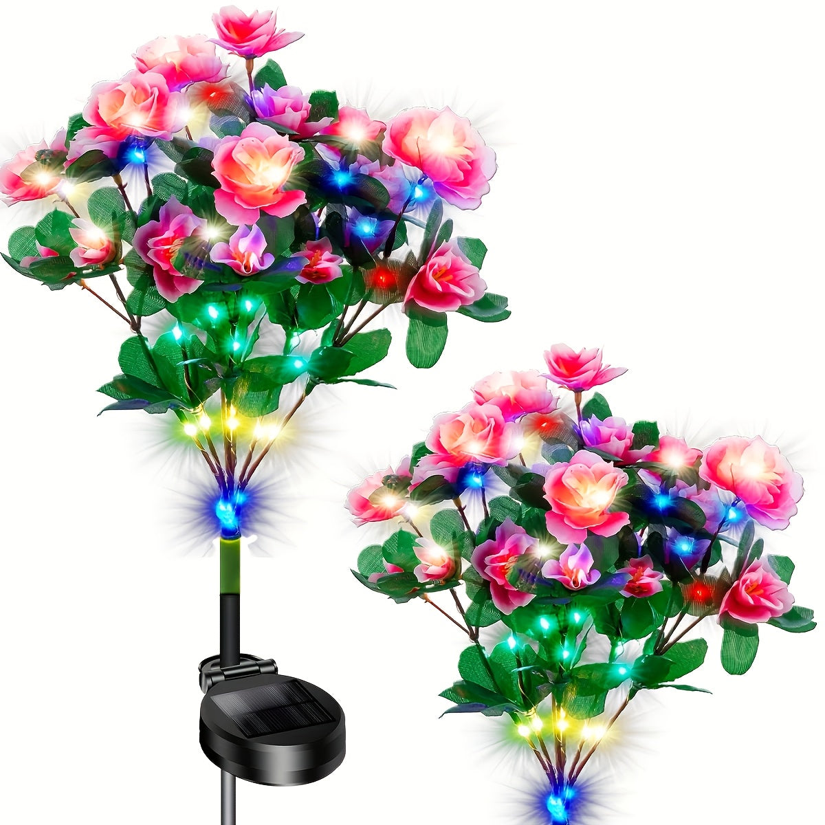 Garden 2-Pack LED Solar Flower Light, Latest Upgraded Flower Light with Larger, More Realistic Azalea Flowers, Waterproof IP65, Solar Outdoor Light, Suitable for Courtyard, Lawn, Pathway, Walkway Decoration