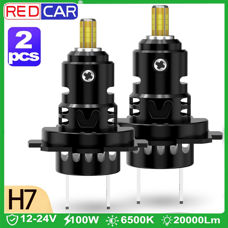2Pcs H7 LED Headlight Bulbs, 100W 20000 Lumens, H7 White Light 6500K, Stable Bright Plug-and-Play Small Body, Easy to Install, 12V