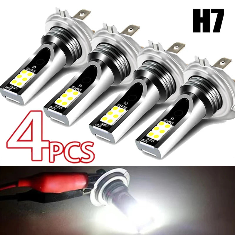 4-Pack H7 LED Headlight Bulb Set Car Fog Light Bulbs 12V 55W High Power Car Fog Light 6000K Front Headlight H7 Super Bright Bulbs
