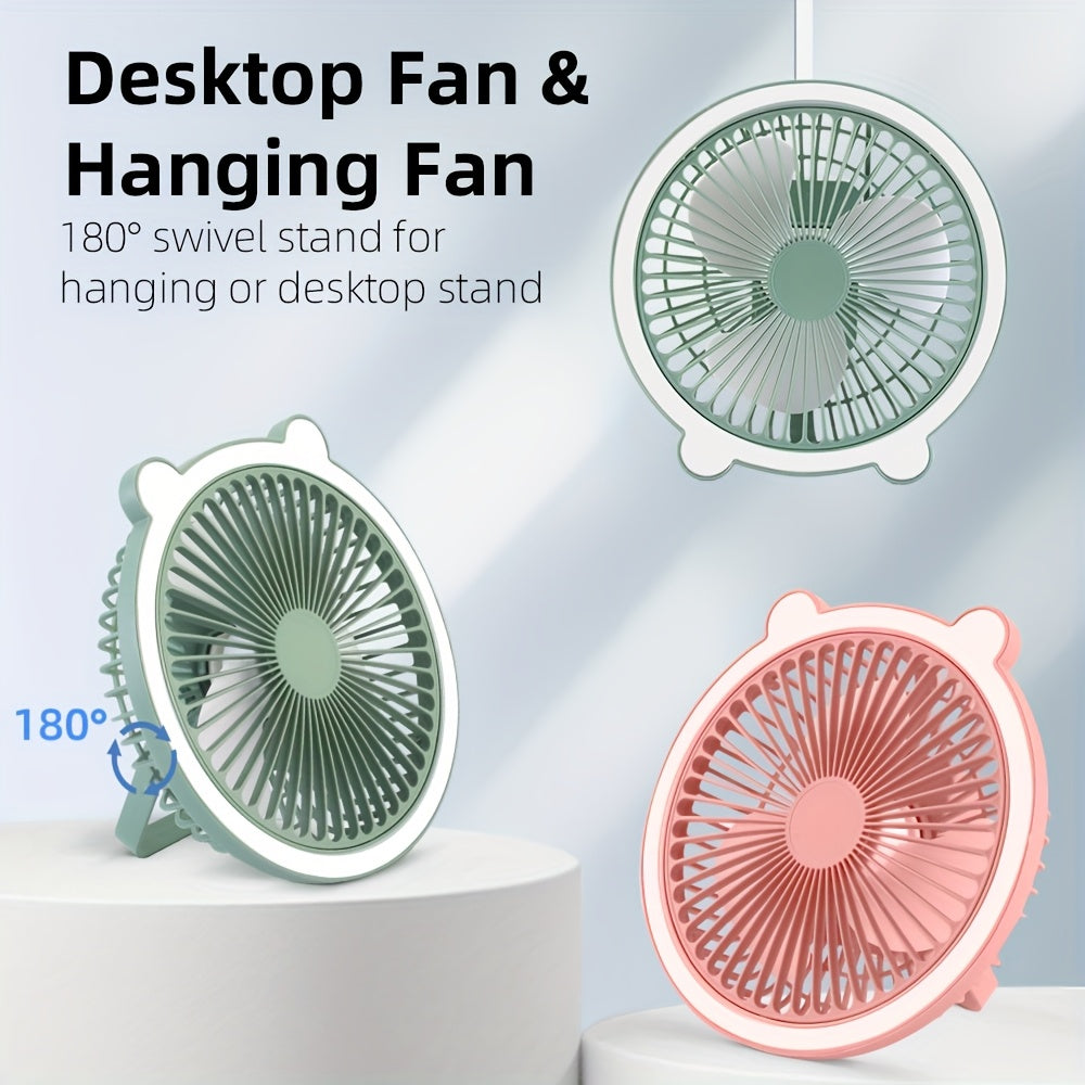 Rechargeable Portable Fan with Desktop Lighting Function, 3 Wind Speed Modes, Up to 7 Hours Runtime, Multi Placement Design, Ideal for Outdoor Activities and Travel