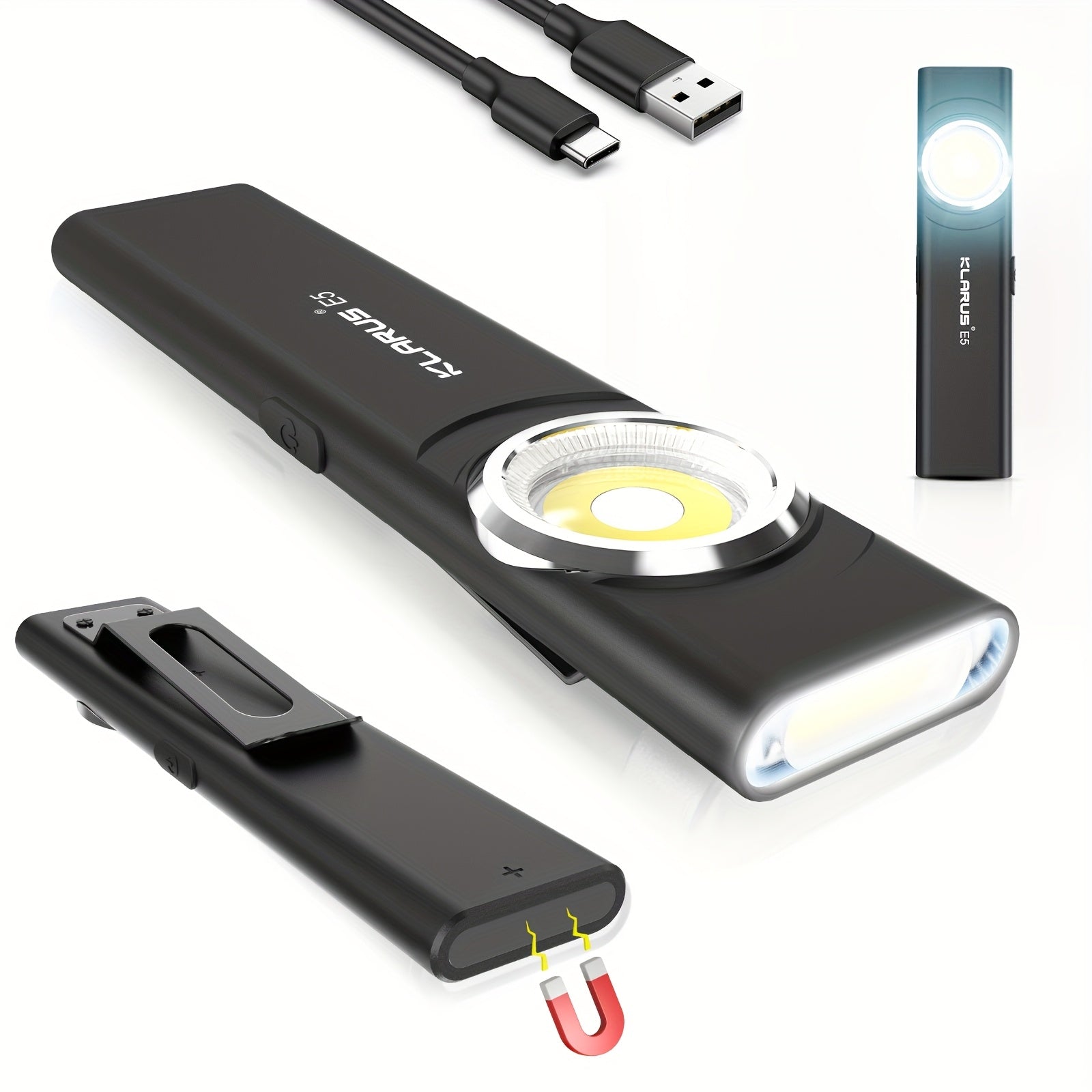 KLARUS E5 Flashlight, Mini Portable High-Intensity Dual Light EDC, Rechargeable Outdoor Magnetic Suction Household Mini Flashlight